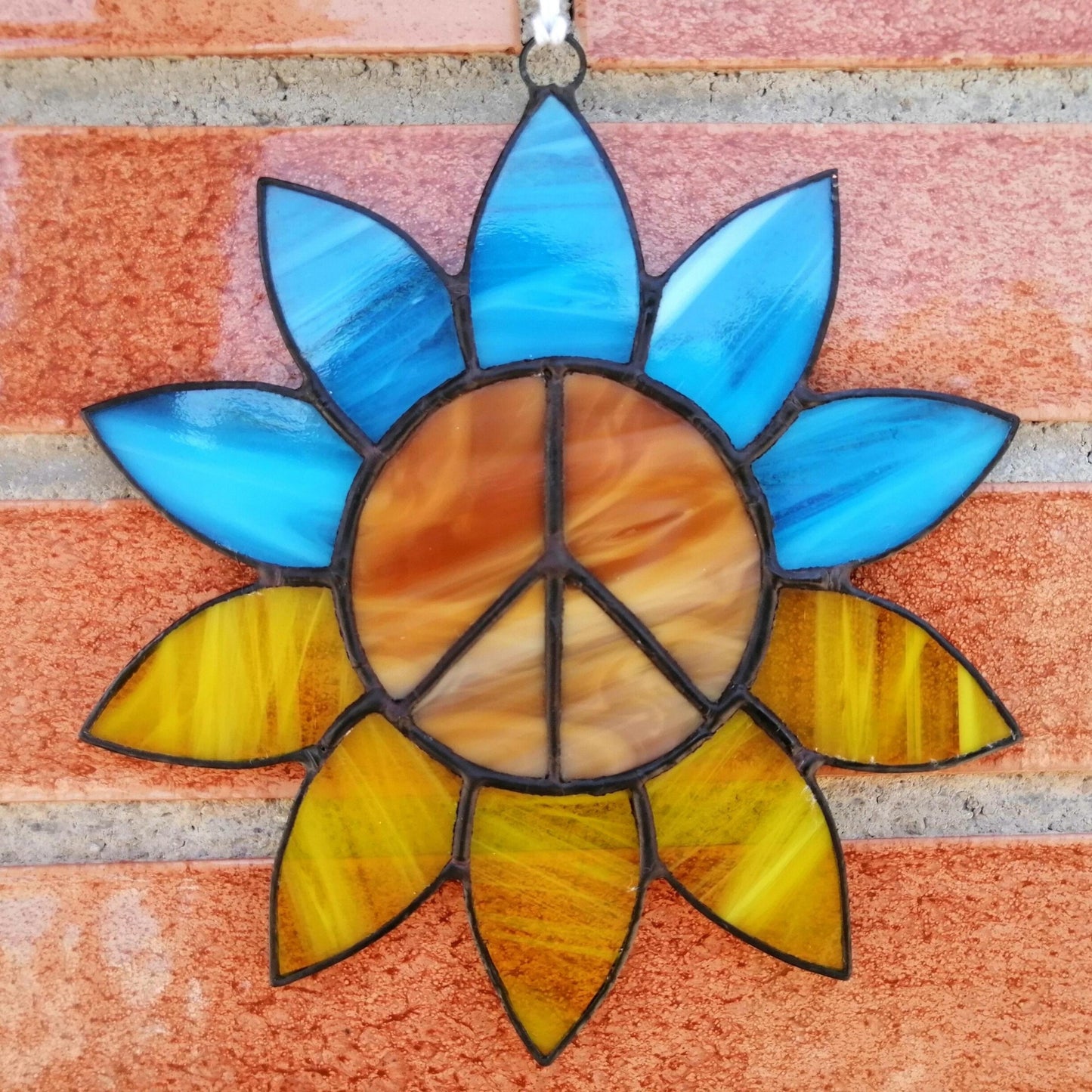 Ukraine Sunflower Peace Sign Stained Glass Suncatcher