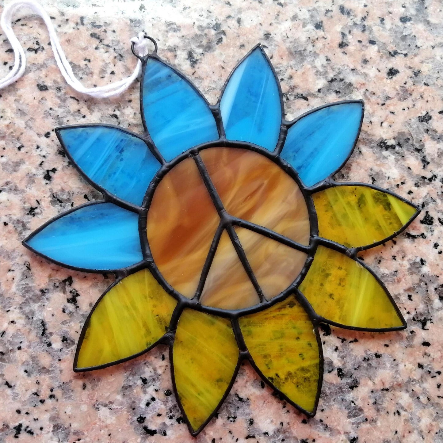 Ukraine Sunflower Peace Sign Stained Glass Suncatcher