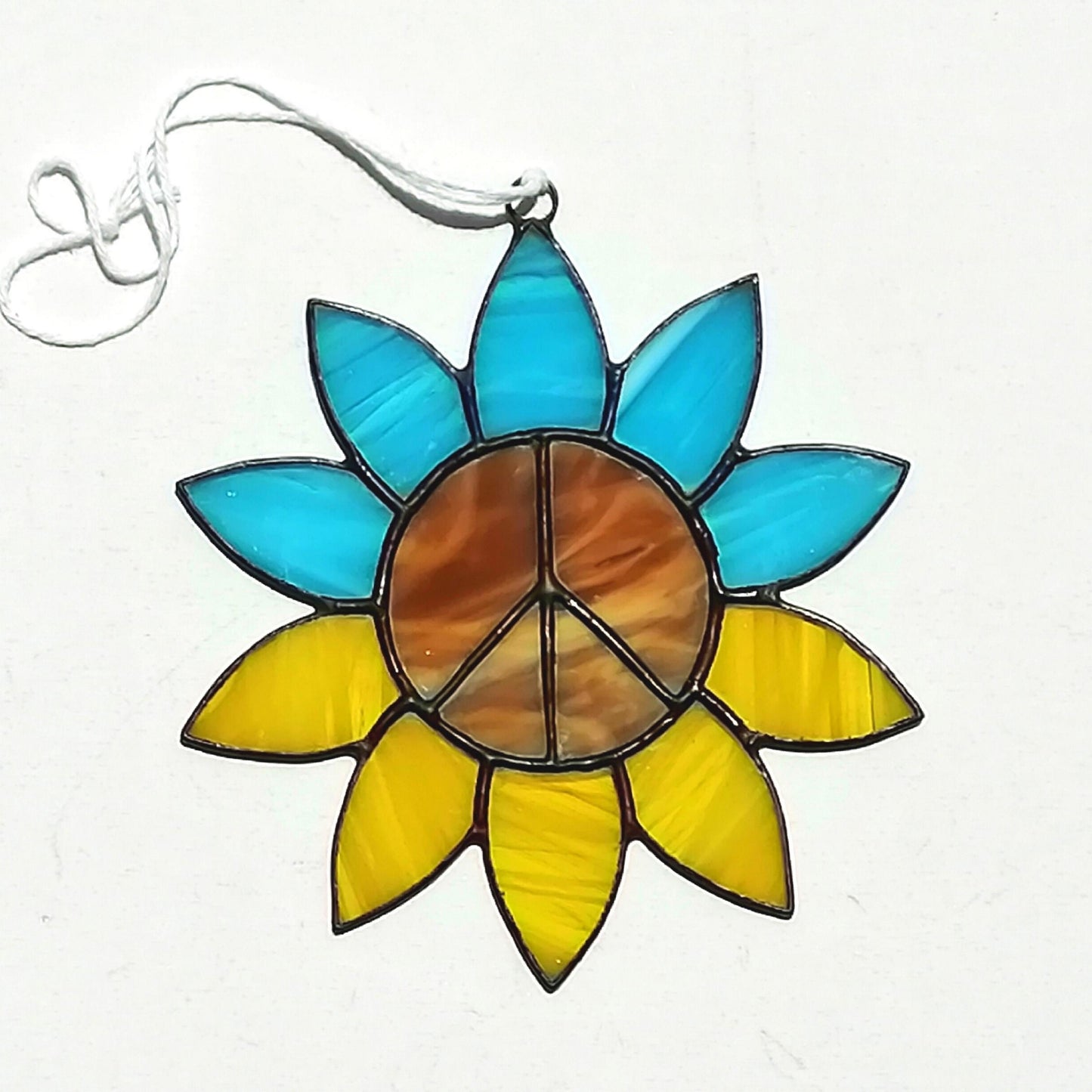 Ukraine Sunflower Peace Sign Stained Glass Suncatcher