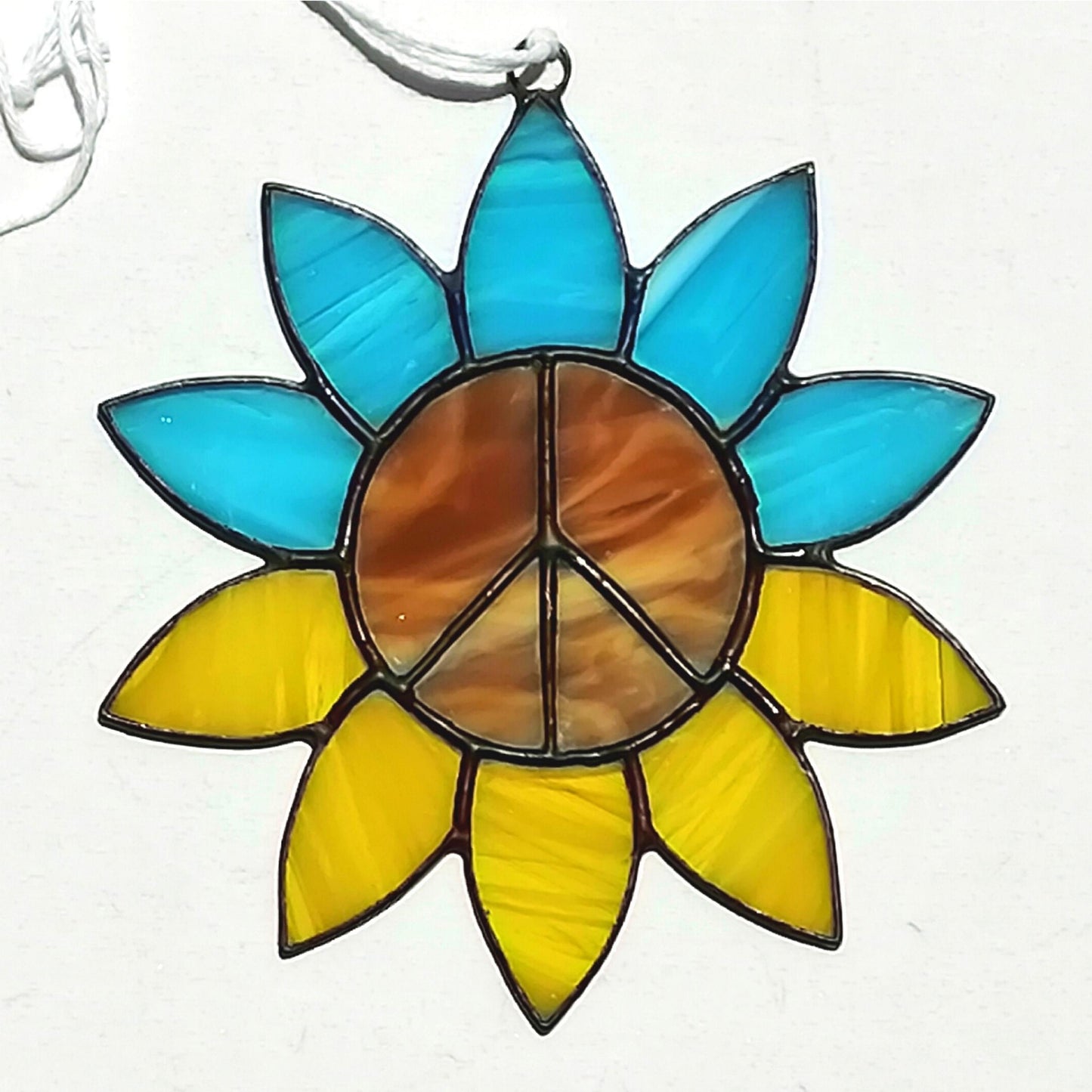 Ukraine Sunflower Peace Sign Stained Glass Suncatcher