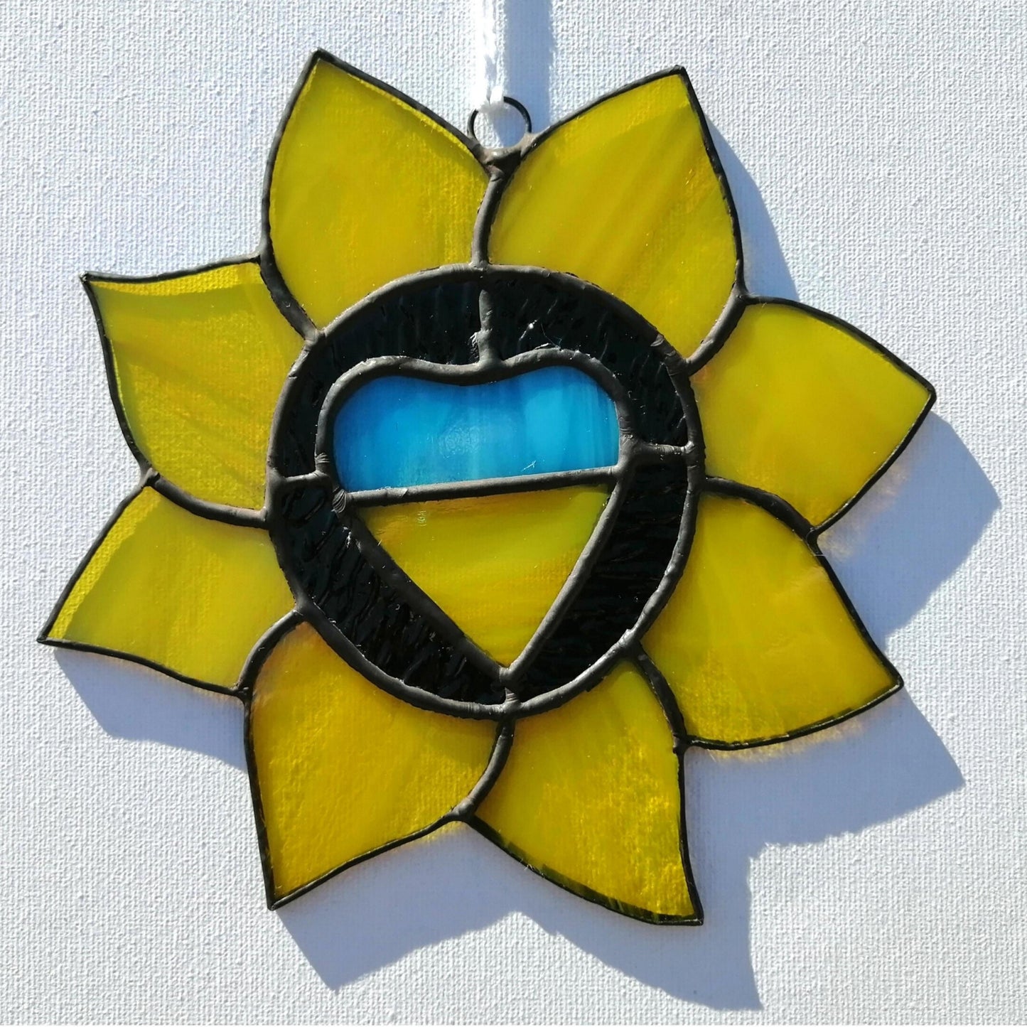 Ukrainian Sunflower Stained Glass Suncatcher