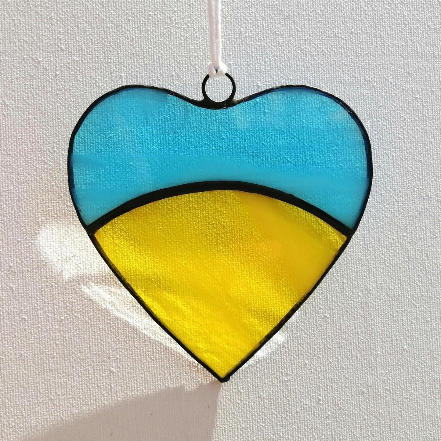 Ukraine Heart Flag Stained Glass Suncatcher