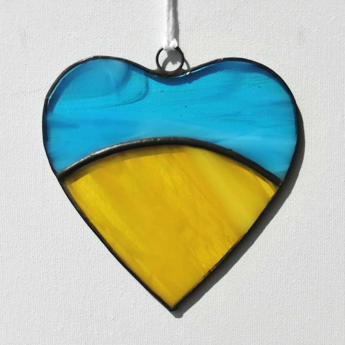 Ukraine Heart Flag Stained Glass Suncatcher