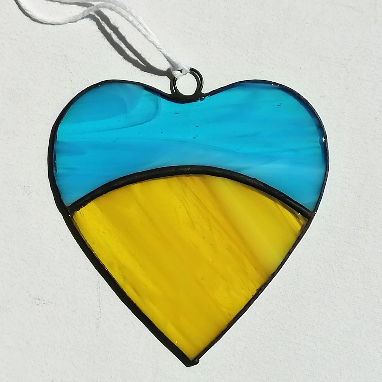 Ukraine Heart Flag Stained Glass Suncatcher