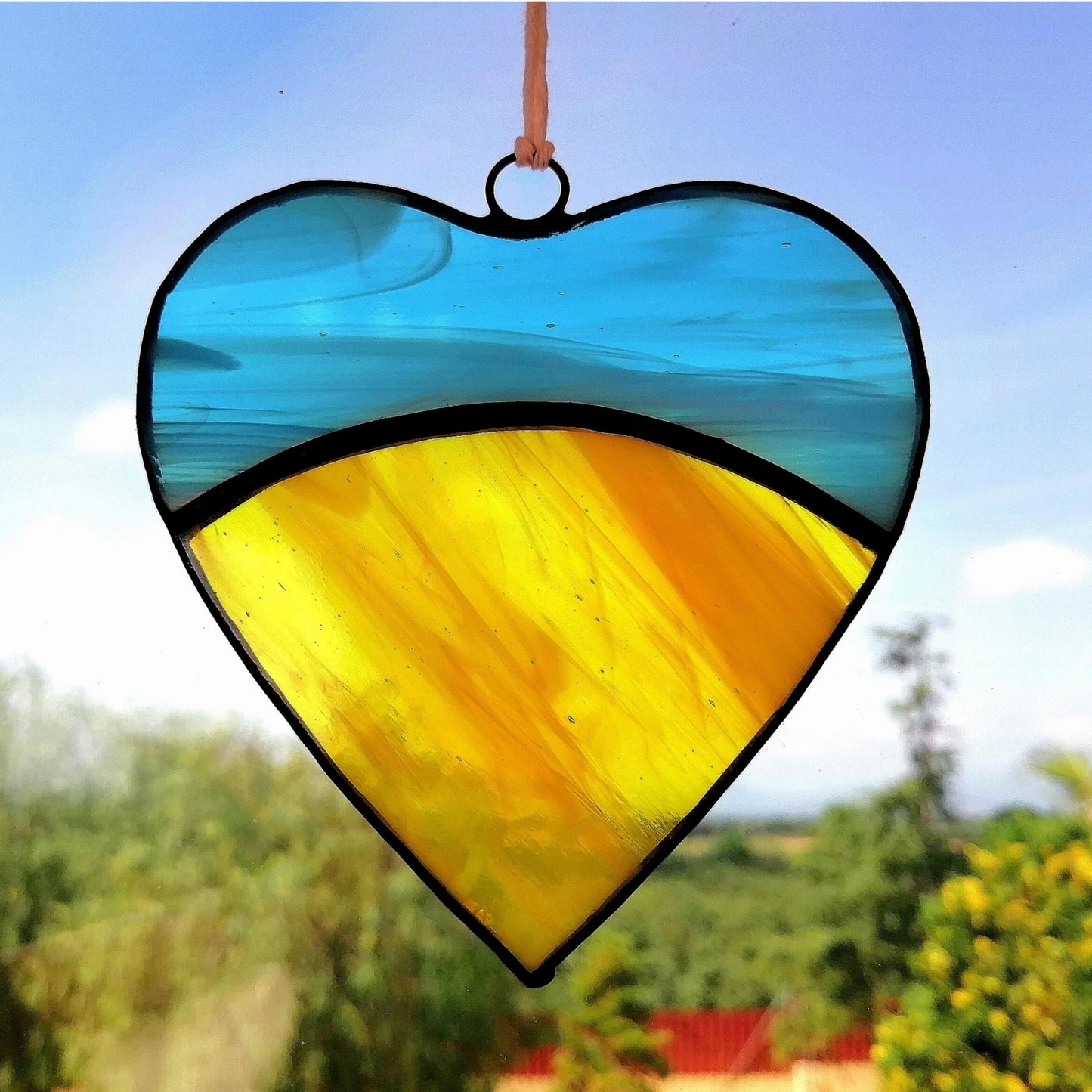 Ukraine Heart Flag Stained Glass Suncatcher