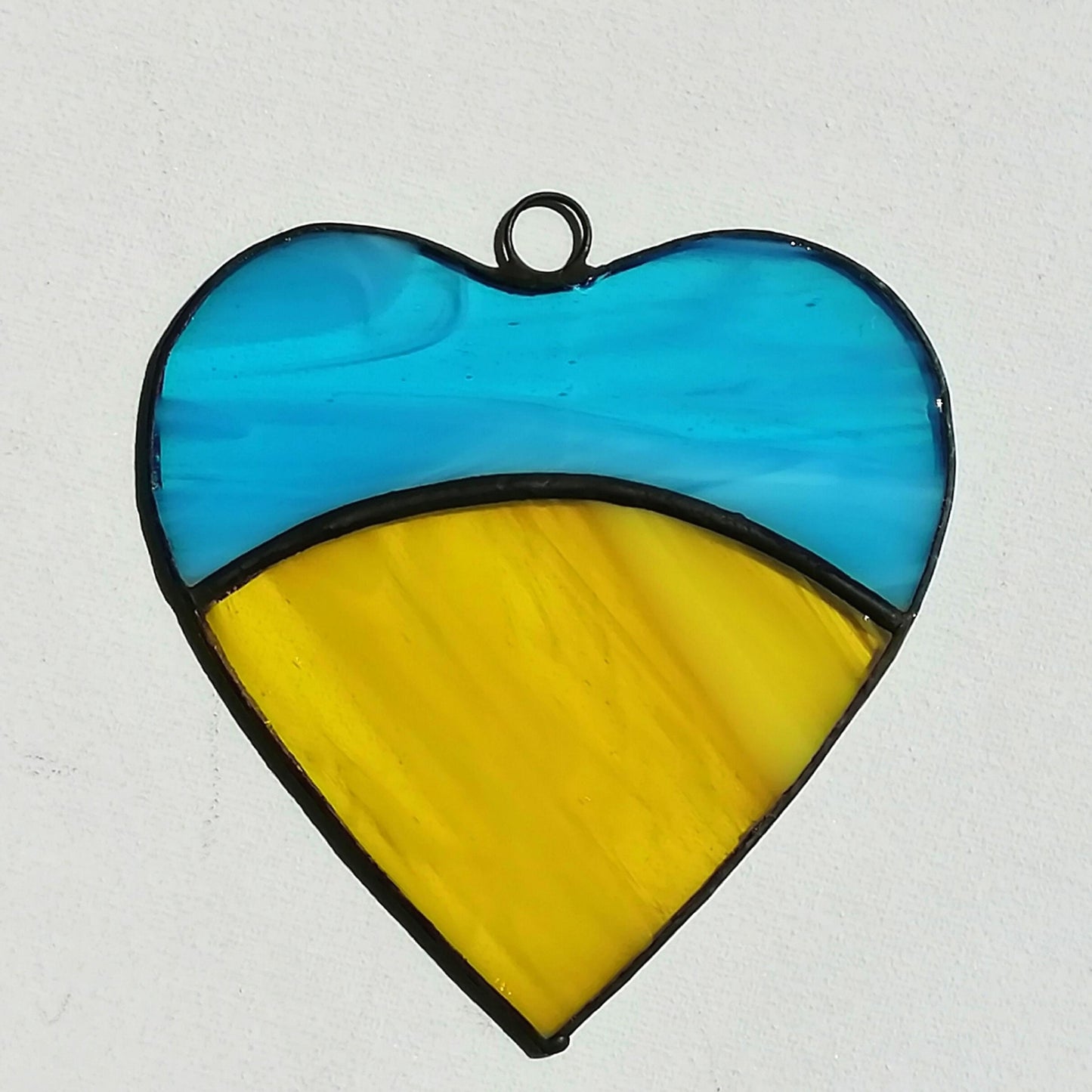 Ukraine Heart Flag Stained Glass Suncatcher