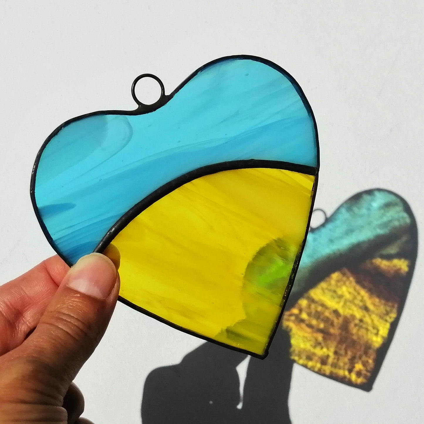 Ukraine Heart Flag Stained Glass Suncatcher