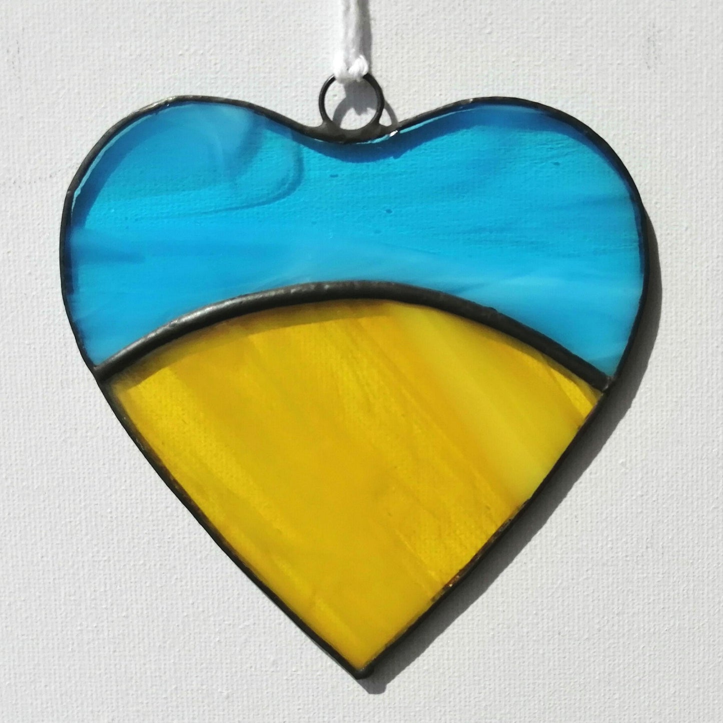 Ukraine Heart Flag Stained Glass Suncatcher