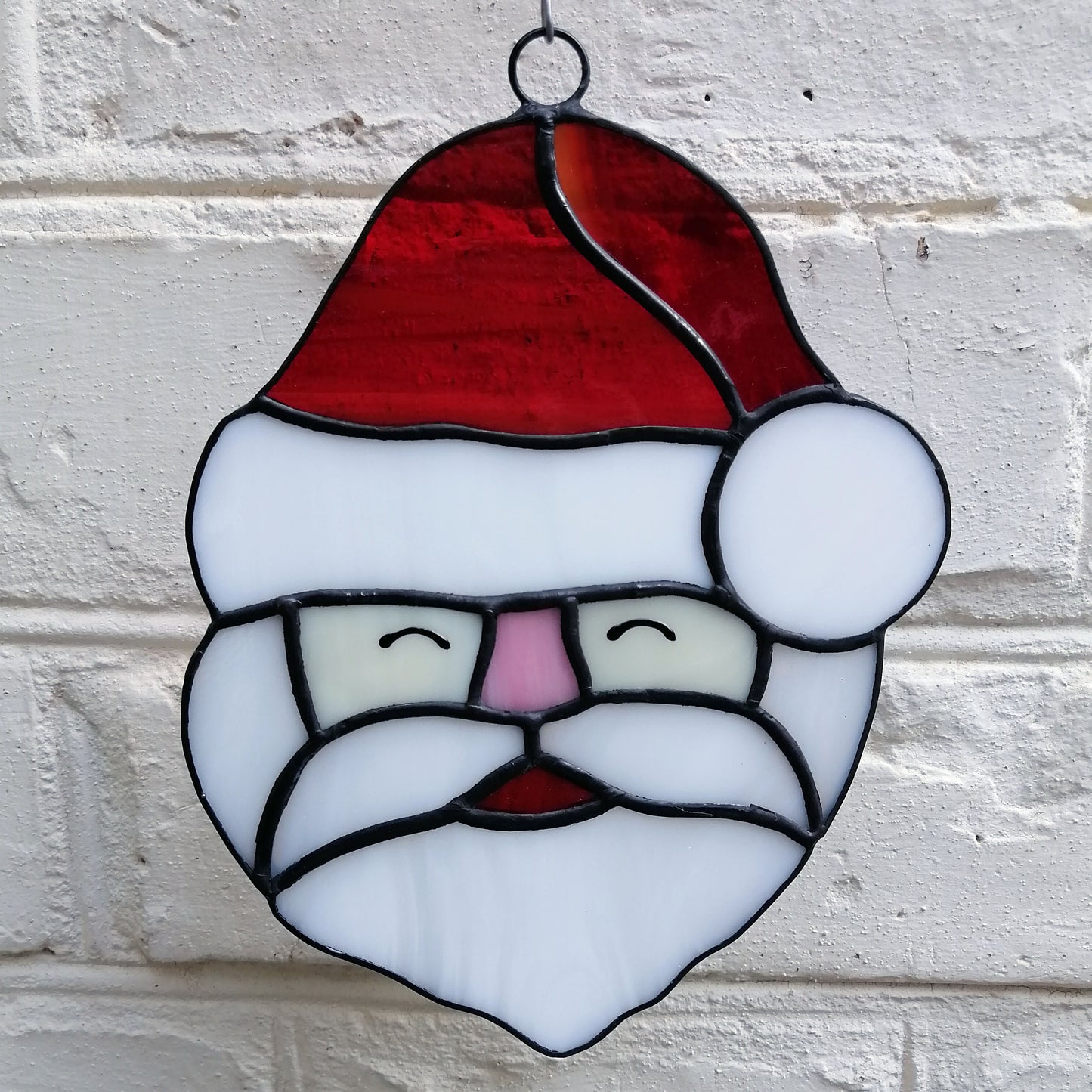 Christmas Father Stained Glass Santa Claus Head Suncatcher