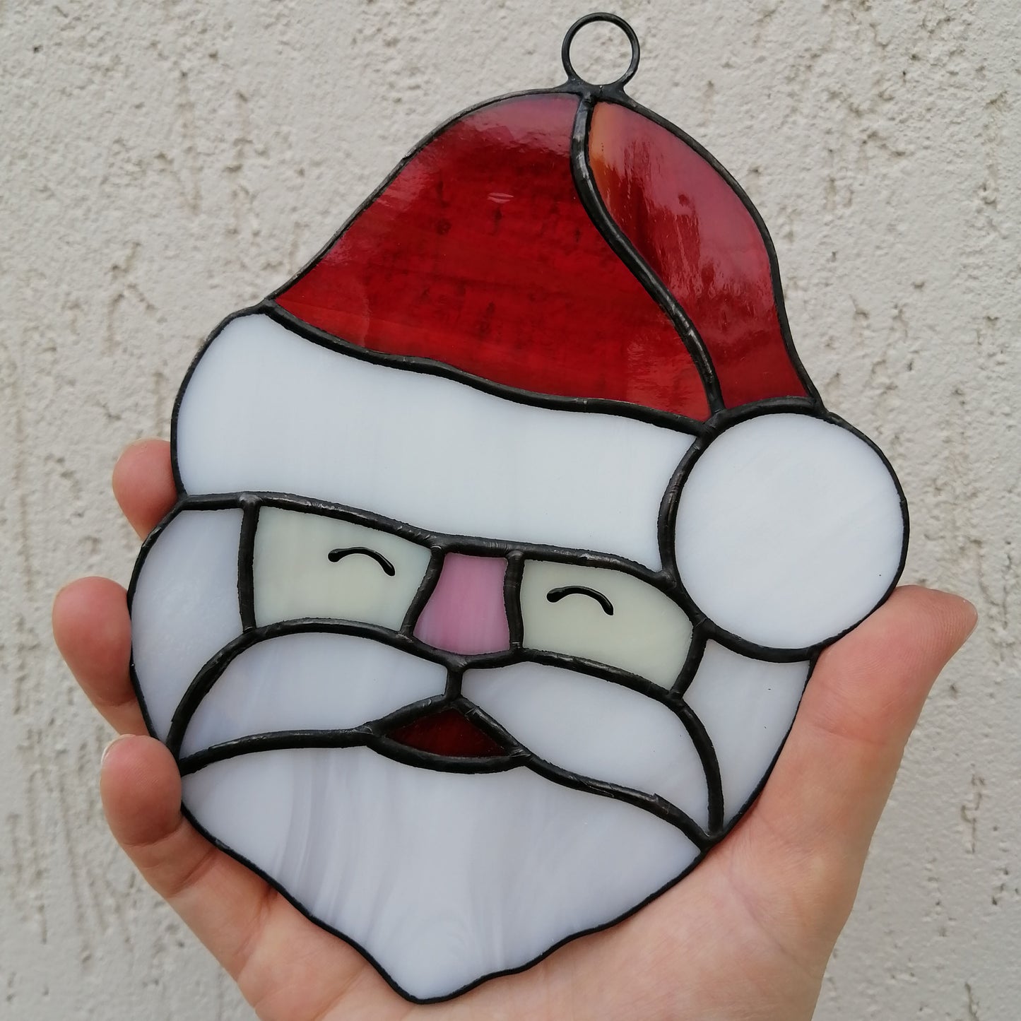 Christmas Father Stained Glass Santa Claus Head Suncatcher