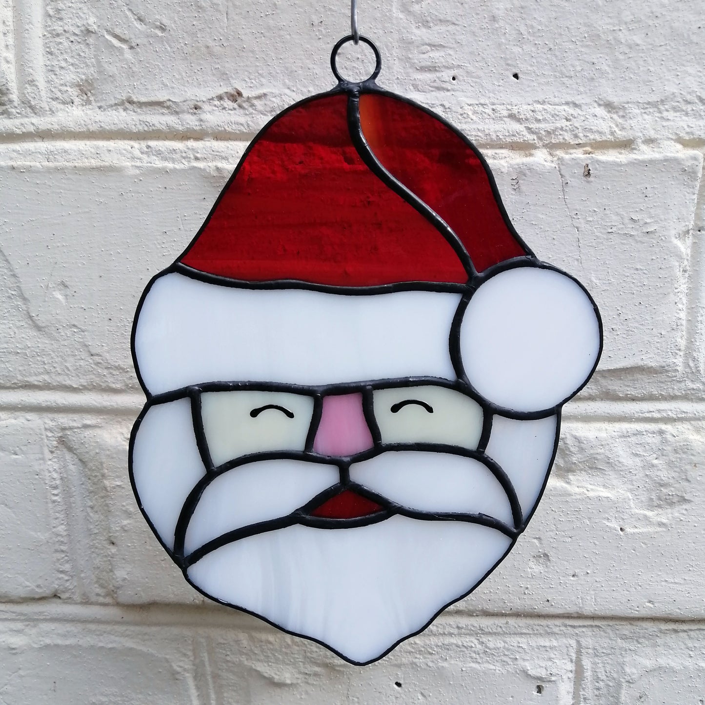 Christmas Father Stained Glass Santa Claus Head Suncatcher