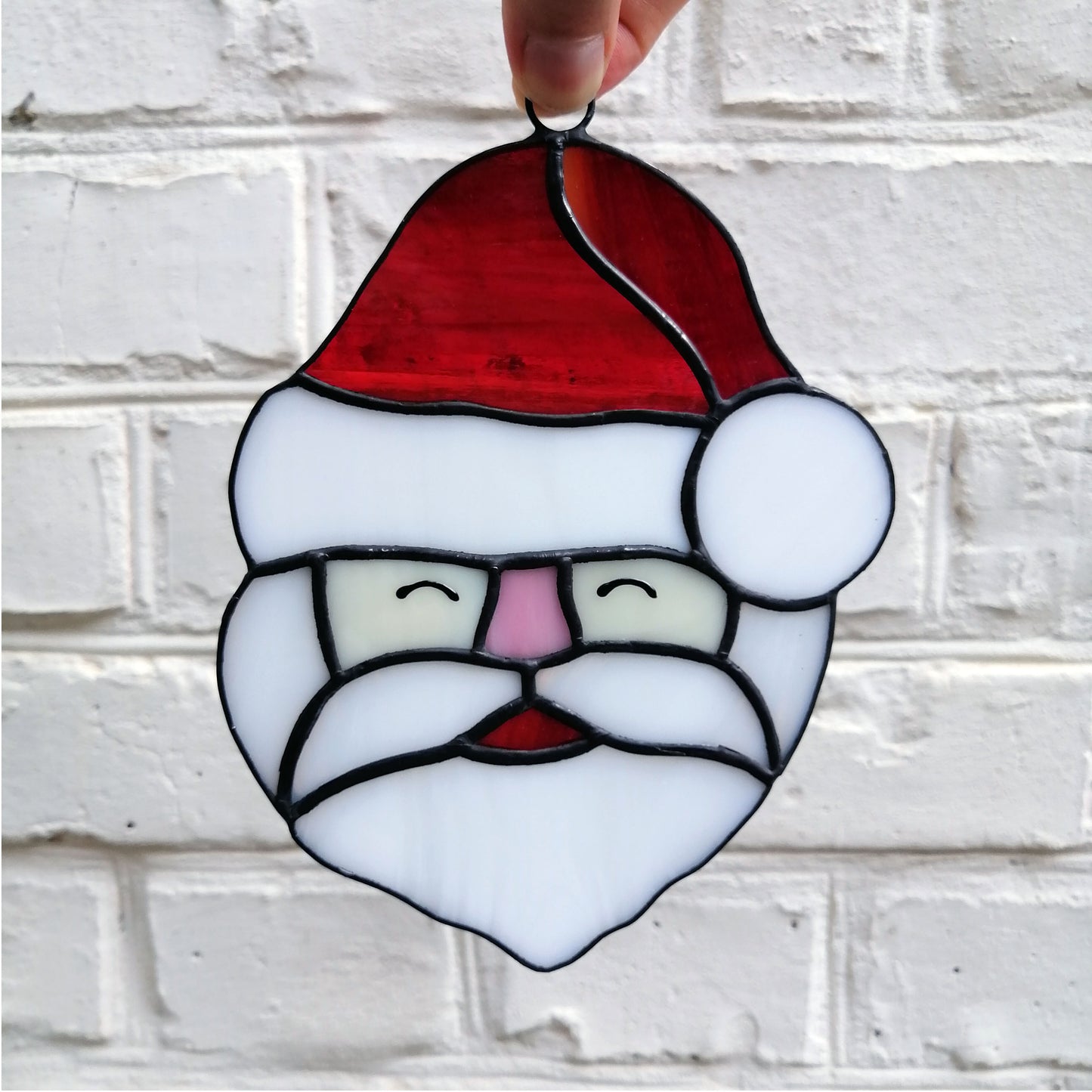 Christmas Father Stained Glass Santa Claus Head Suncatcher