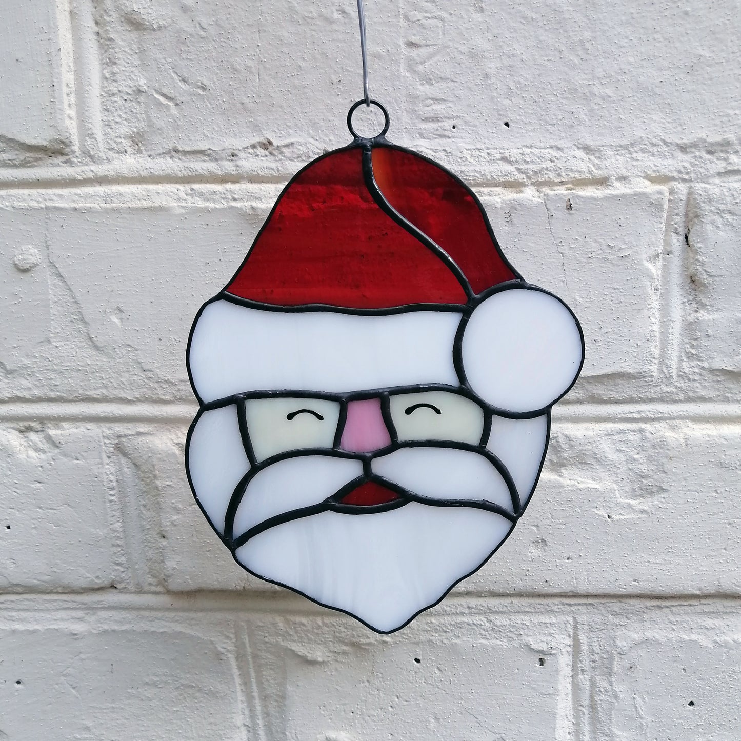 Christmas Father Stained Glass Santa Claus Head Suncatcher