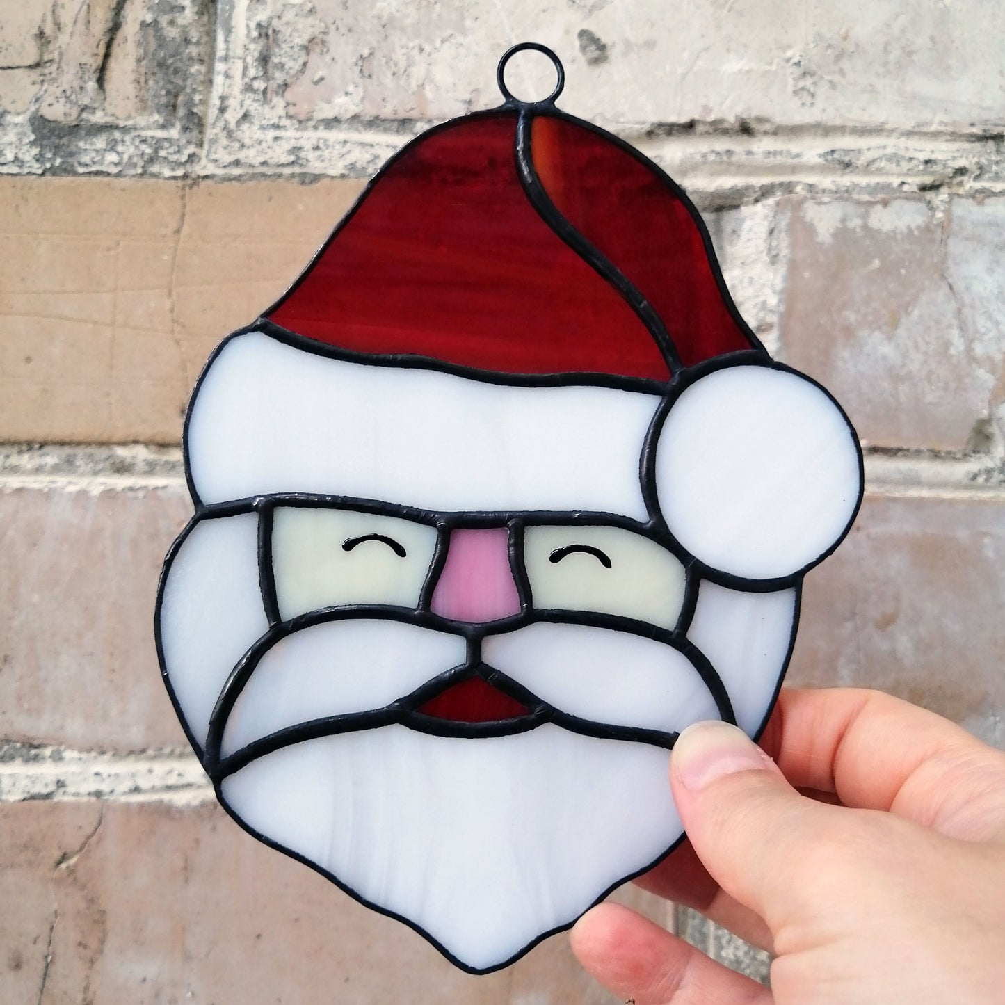 Christmas Father Stained Glass Santa Claus Head Suncatcher