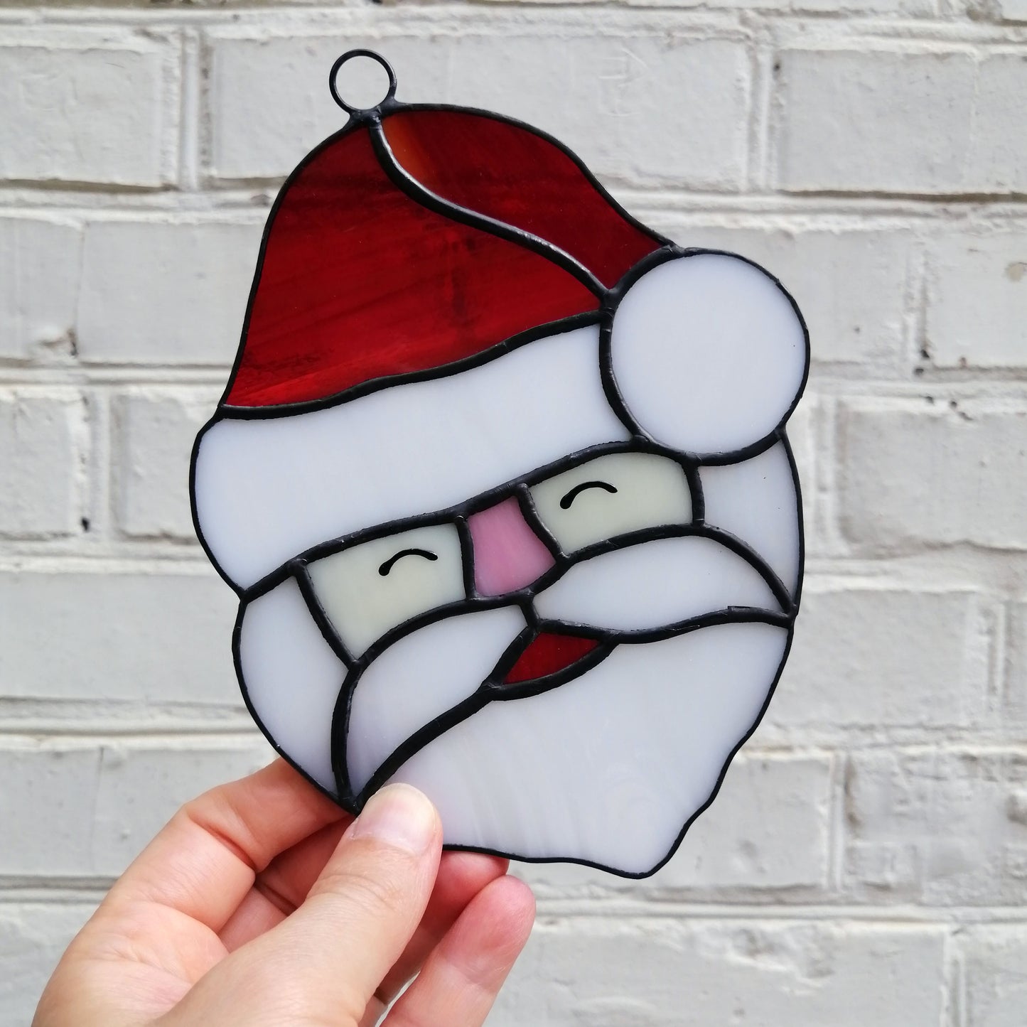 Christmas Father Stained Glass Santa Claus Head Suncatcher