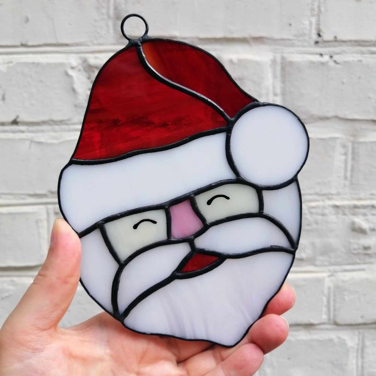 Christmas Father Stained Glass Santa Claus Head Suncatcher