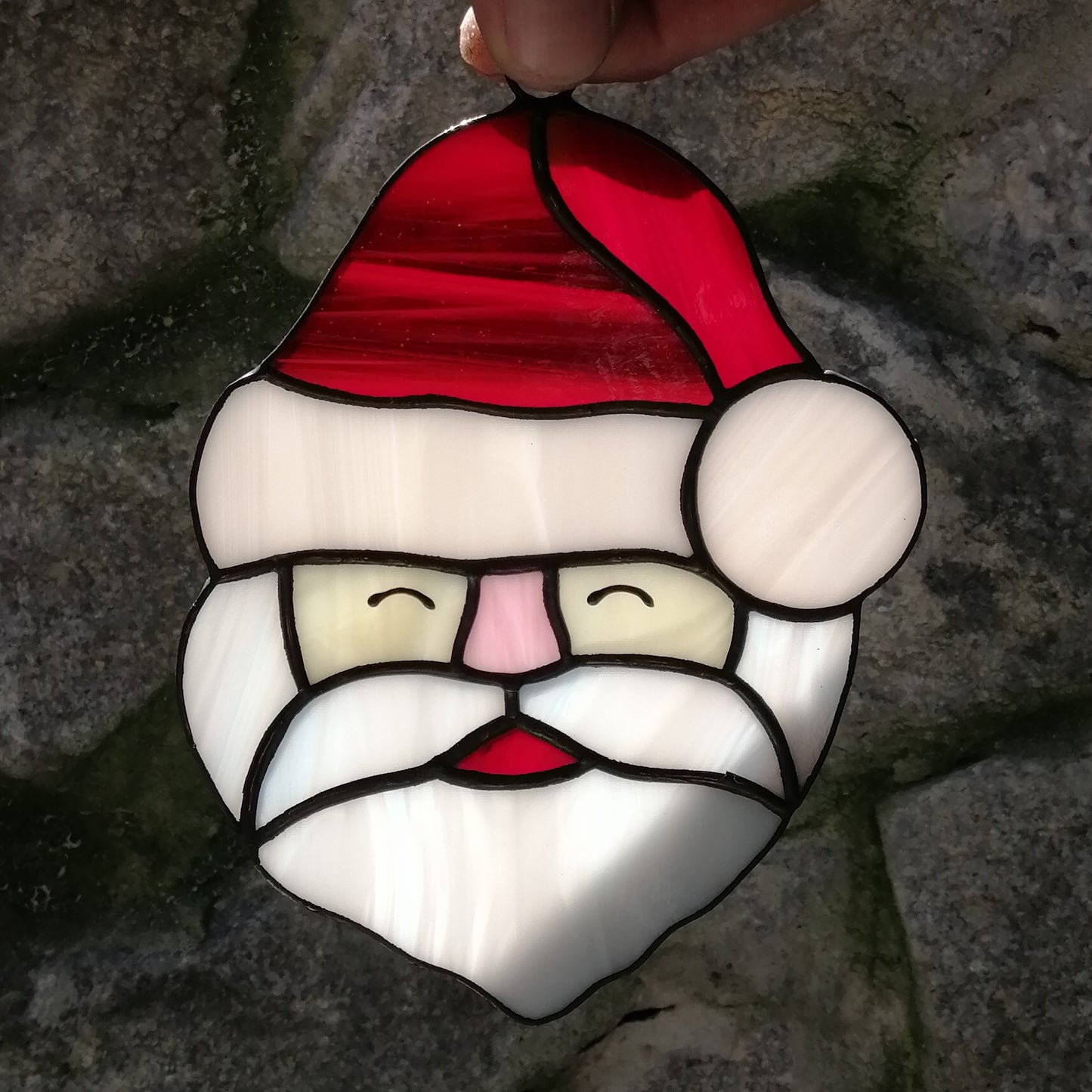 Christmas Father Stained Glass Santa Claus Head Suncatcher