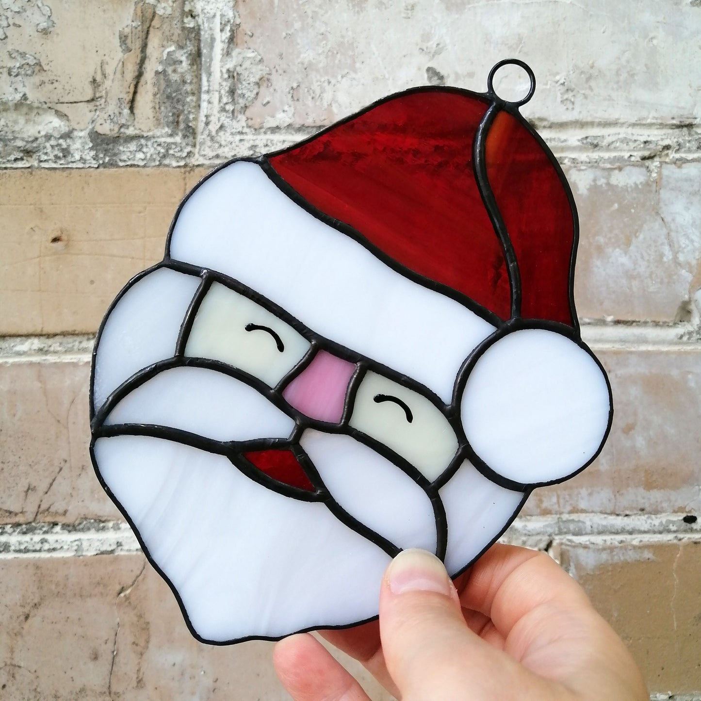 Christmas Father Stained Glass Santa Claus Head Suncatcher