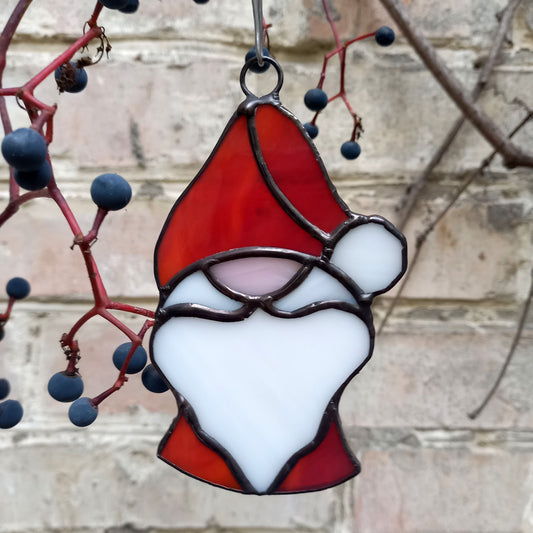 Jolly Santa Claus Stained Glass Christmas Suncatcher