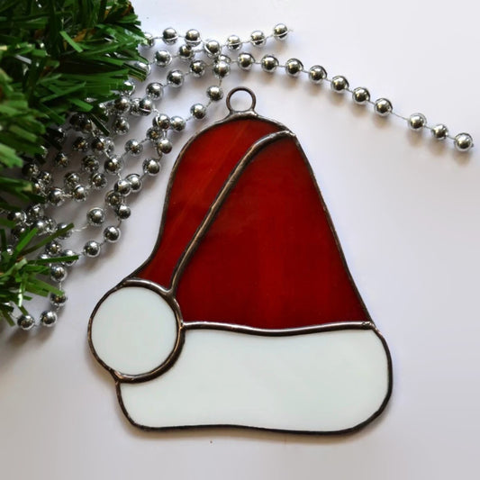 Christmas Santa Hat Stained Glass Suncatcher