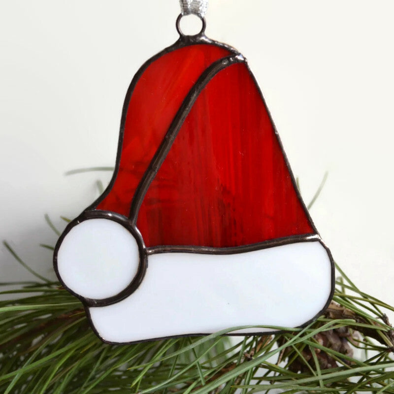 Christmas Santa Hat Stained Glass Suncatcher