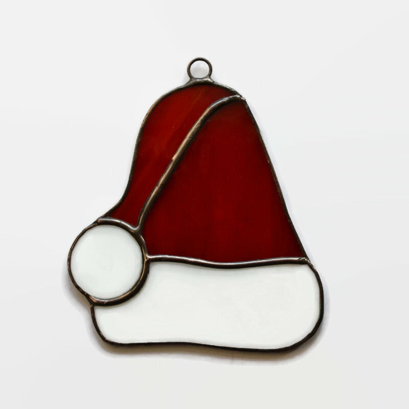 Christmas Santa Hat Stained Glass Suncatcher