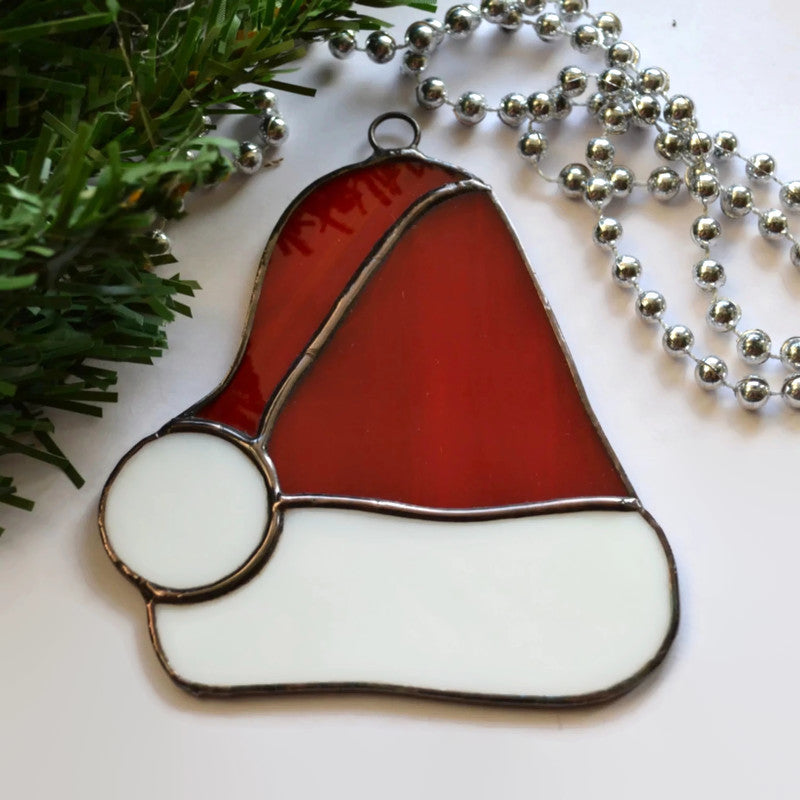 Christmas Santa Hat Stained Glass Suncatcher