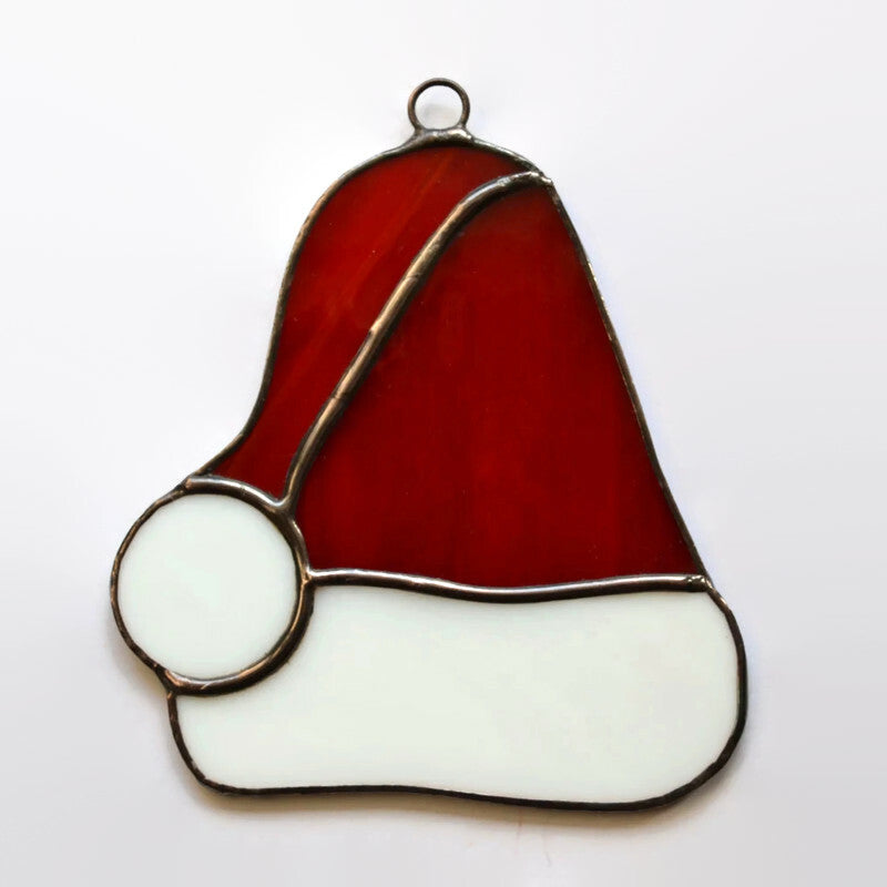 Christmas Santa Hat Stained Glass Suncatcher