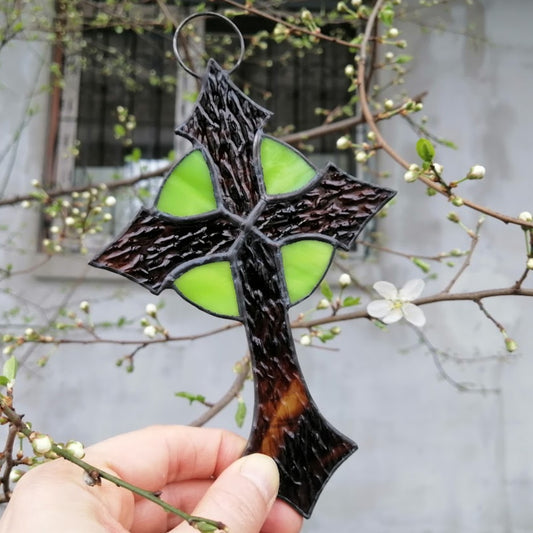 Small Lime Green Cross Stained Glass Suncatcher