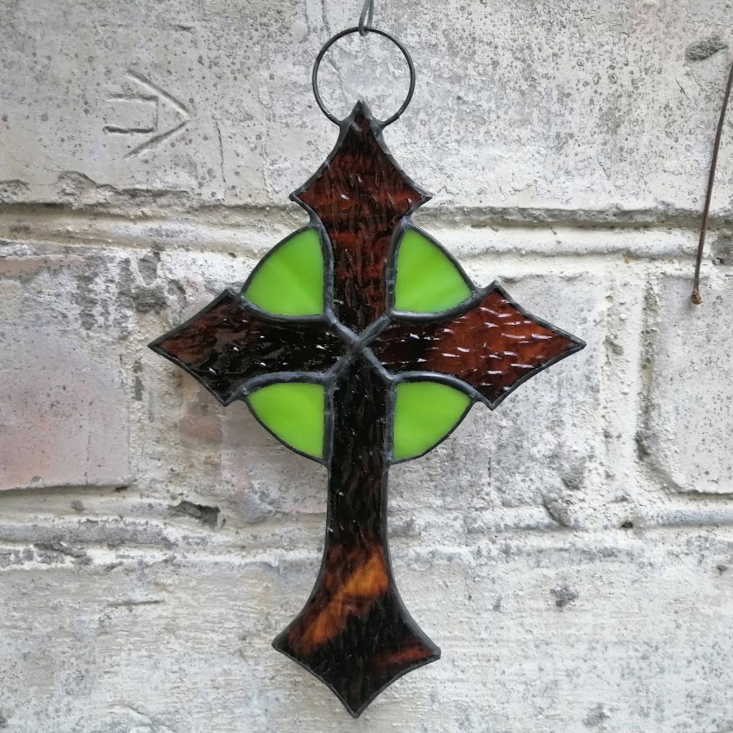 Small Lime Green Cross Stained Glass Suncatcher