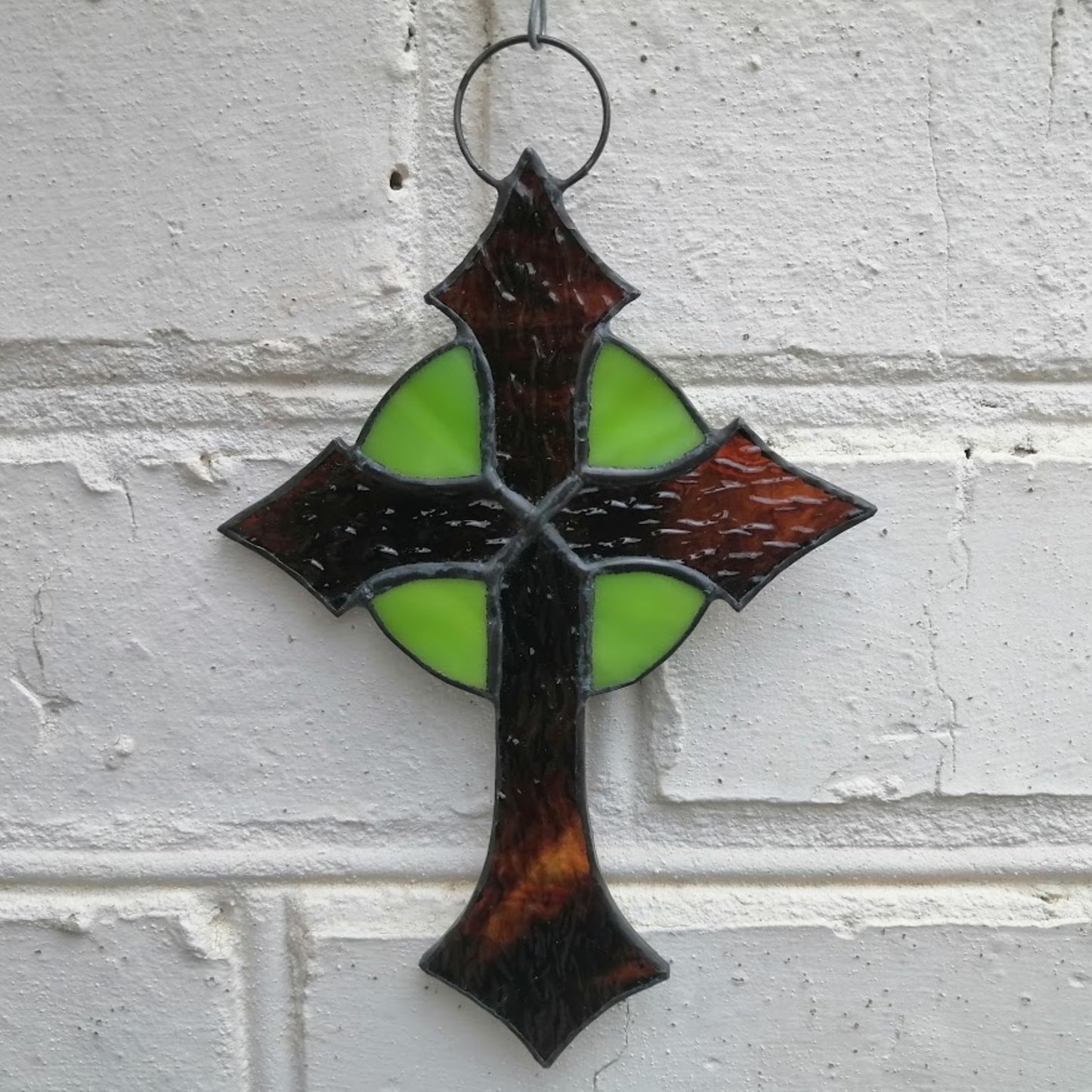 Small Lime Green Cross Stained Glass Suncatcher