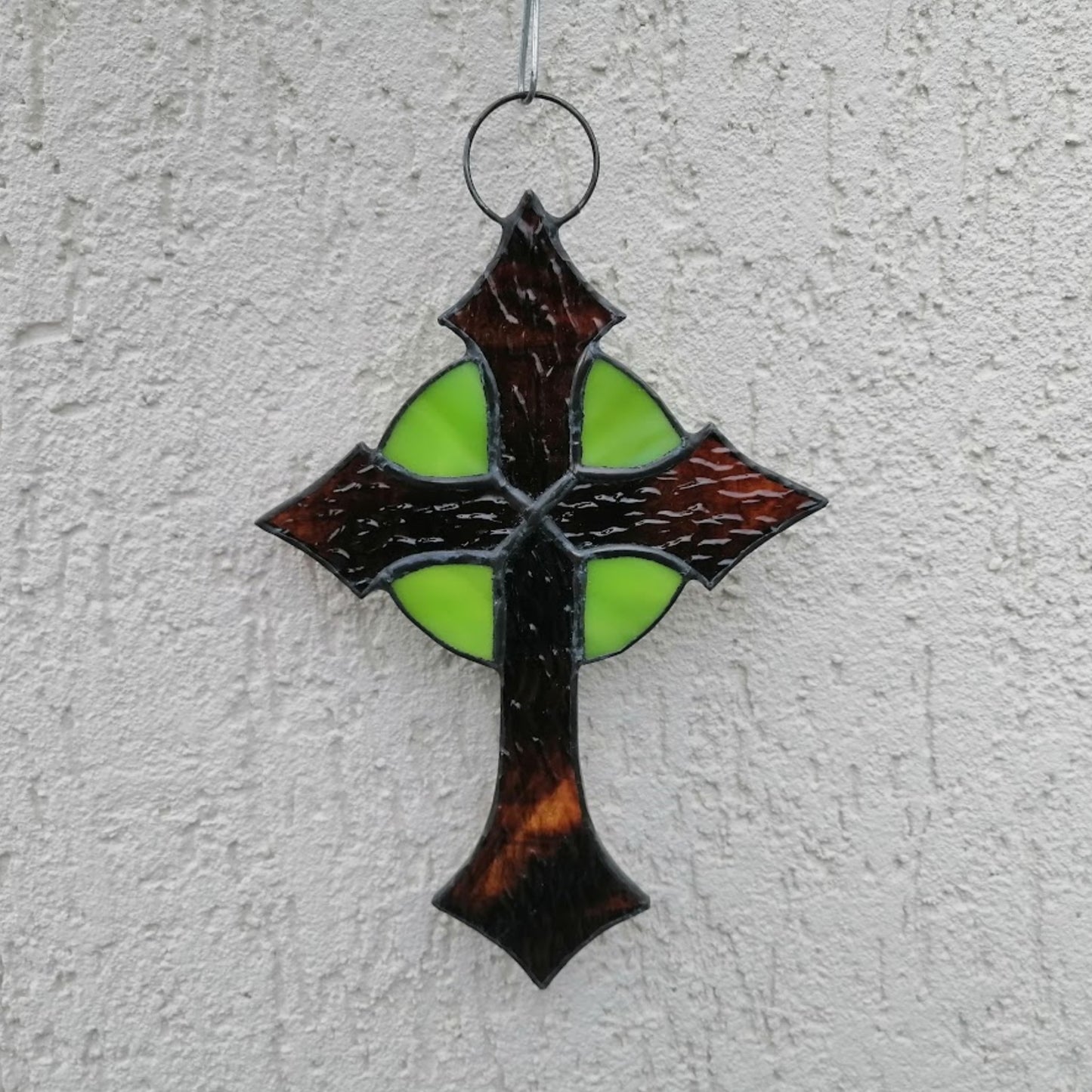 Small Lime Green Cross Stained Glass Suncatcher