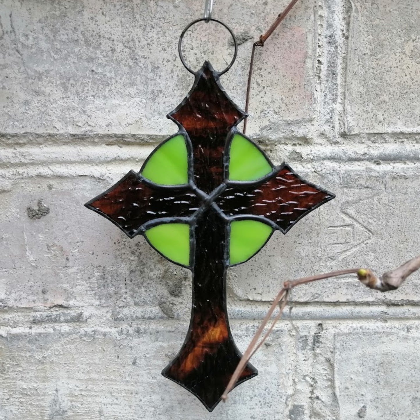 Small Lime Green Cross Stained Glass Suncatcher