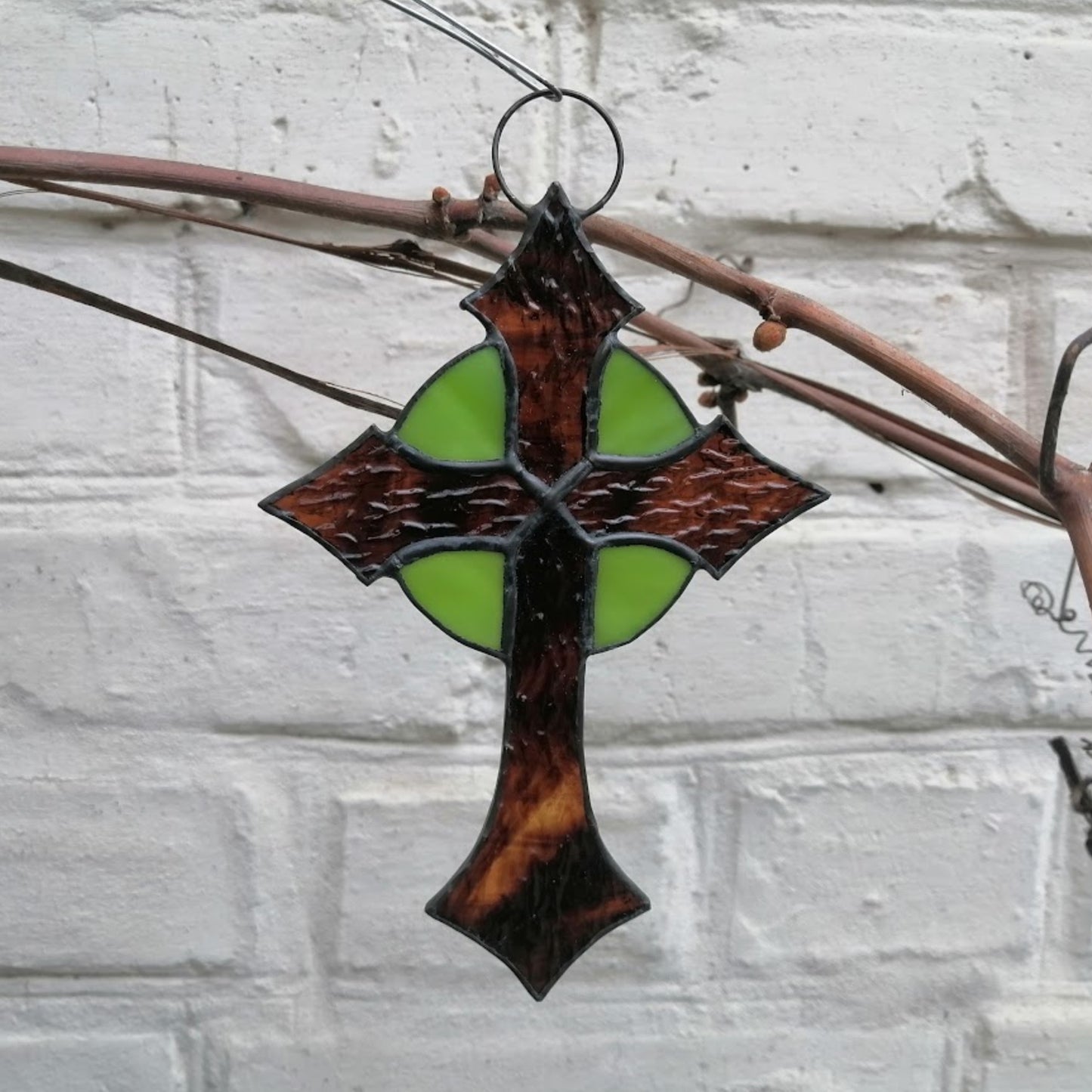 Small Lime Green Cross Stained Glass Suncatcher