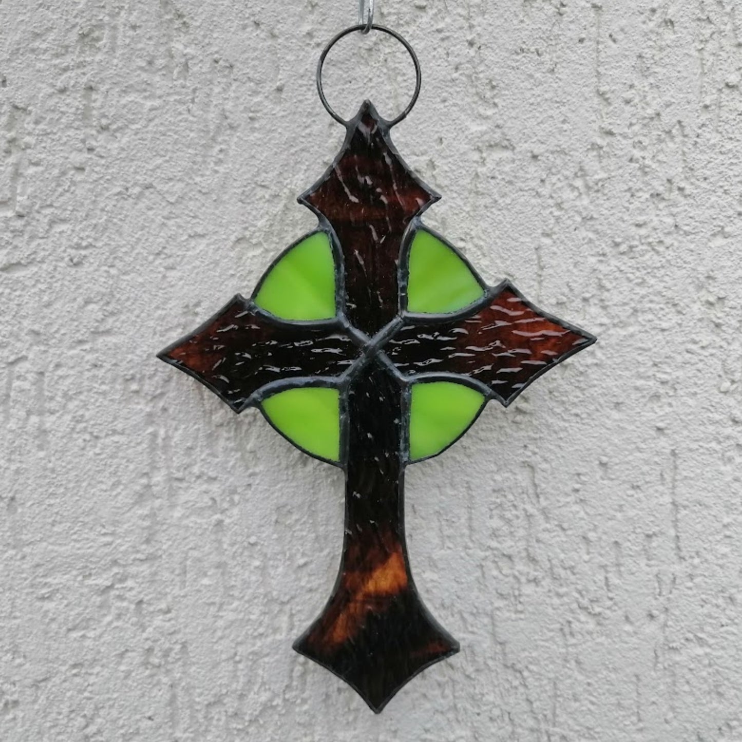 Small Lime Green Cross Stained Glass Suncatcher