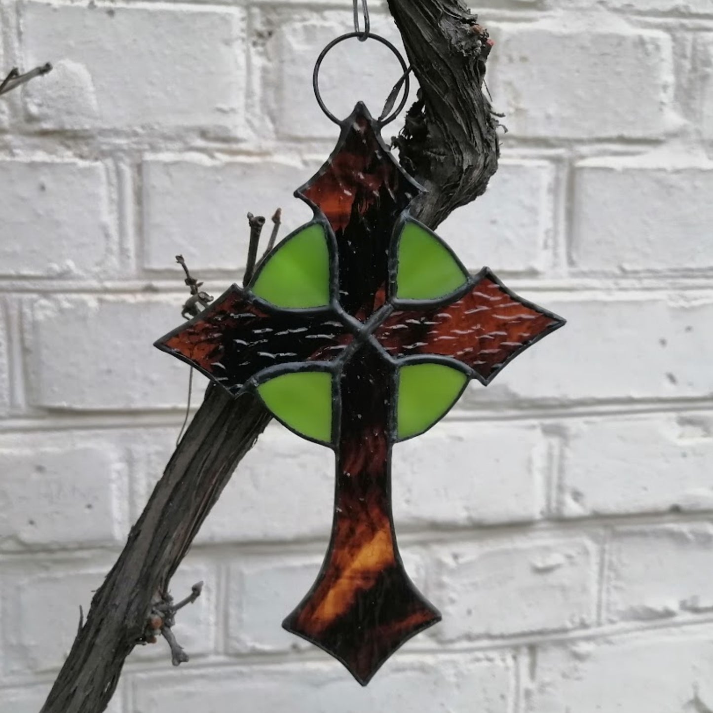 Small Lime Green Cross Stained Glass Suncatcher