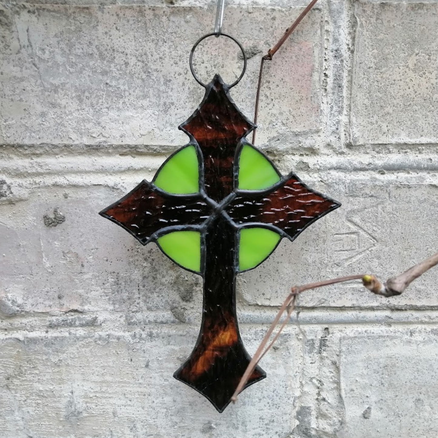 Small Lime Green Cross Stained Glass Suncatcher