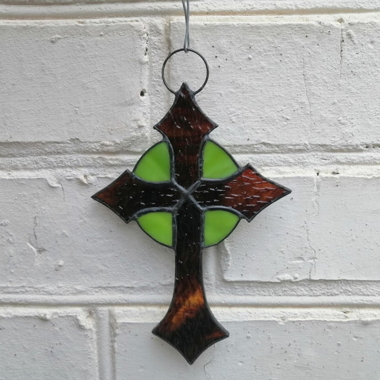 Small Lime Green Cross Stained Glass Suncatcher