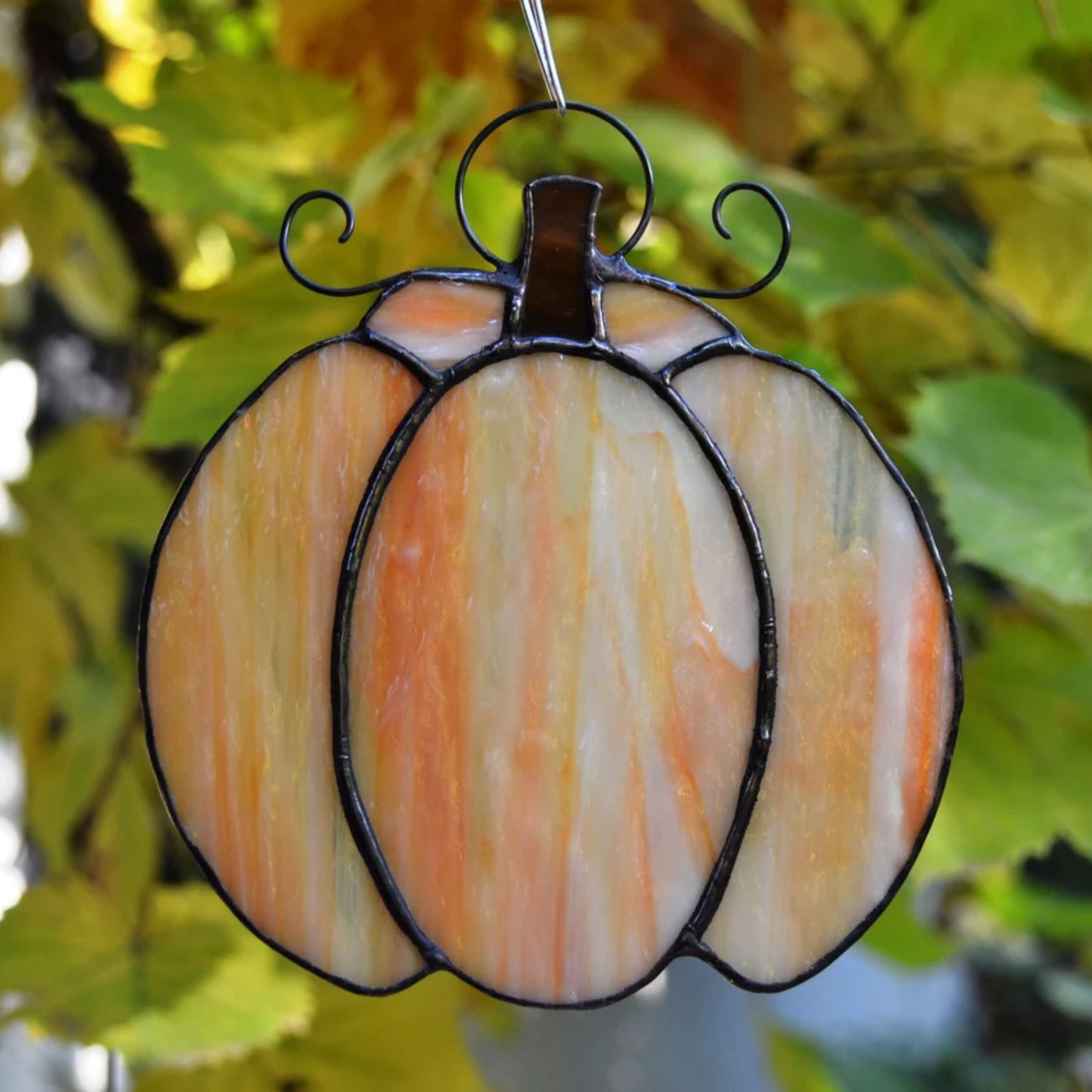 Small Fall Pumpkin Stained Glass Suncatcher