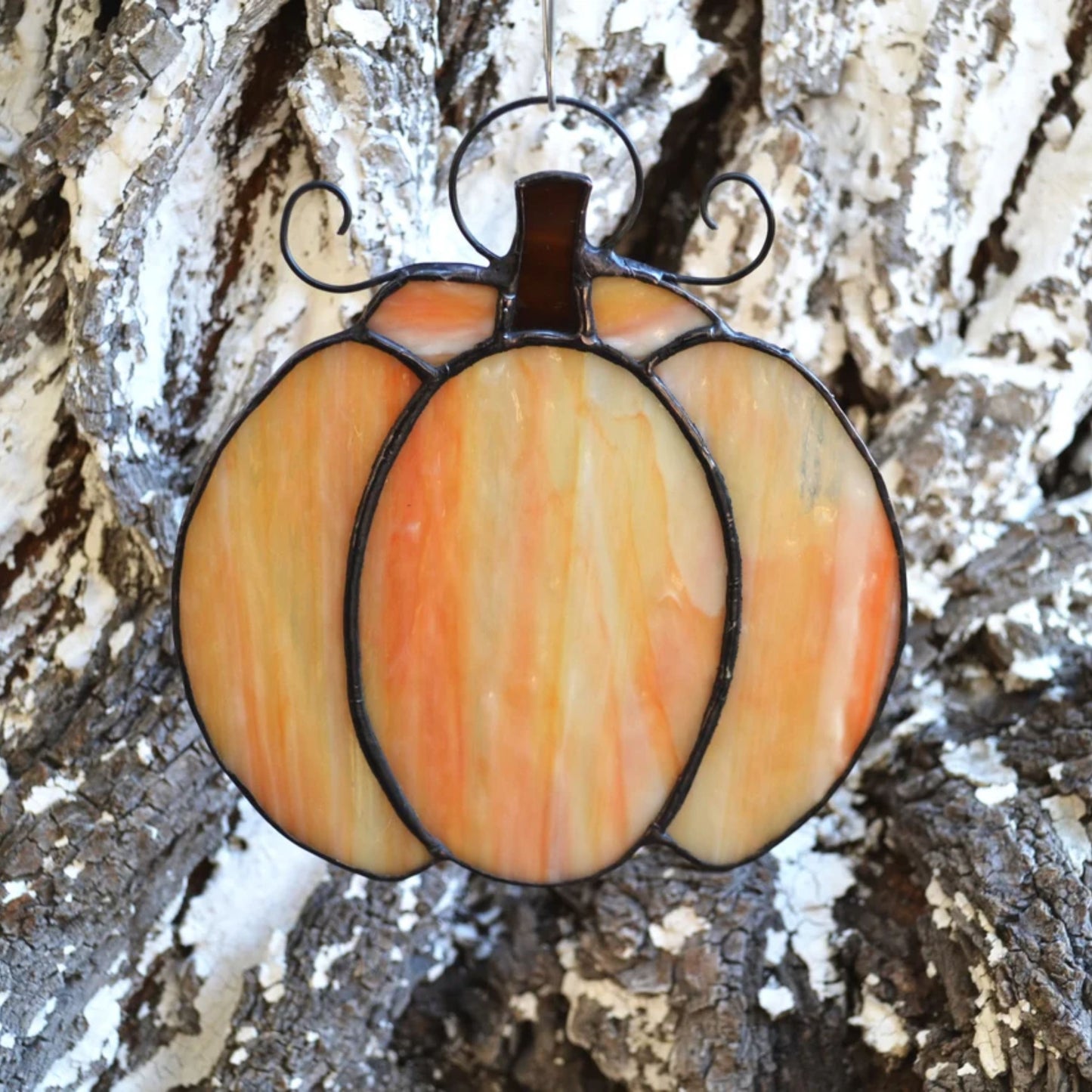 Small Fall Pumpkin Stained Glass Suncatcher