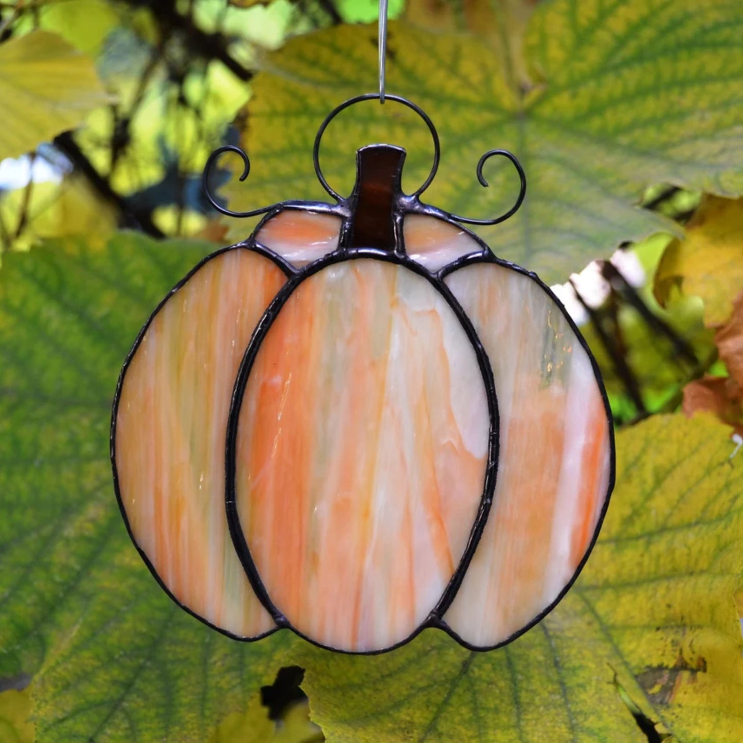 Small Fall Pumpkin Stained Glass Suncatcher