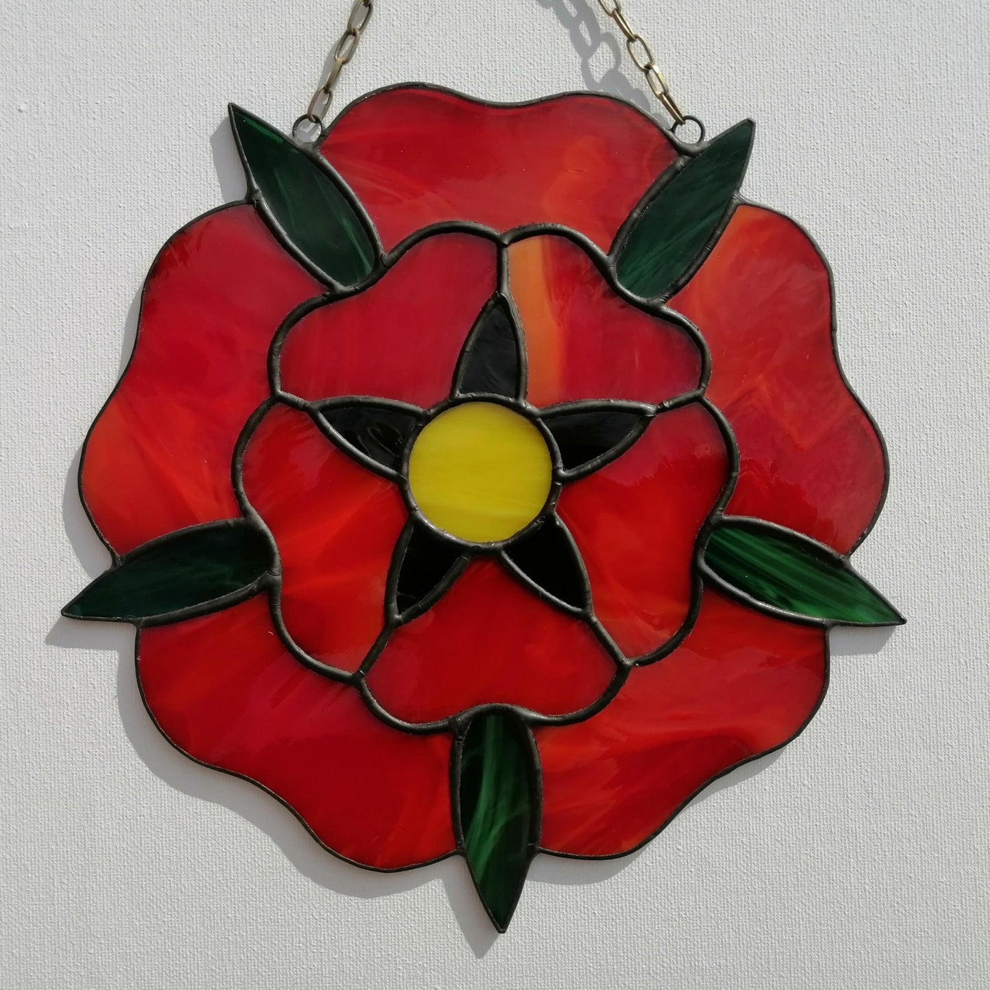 Red Rose Stained Glass Panel 8.5 Inch