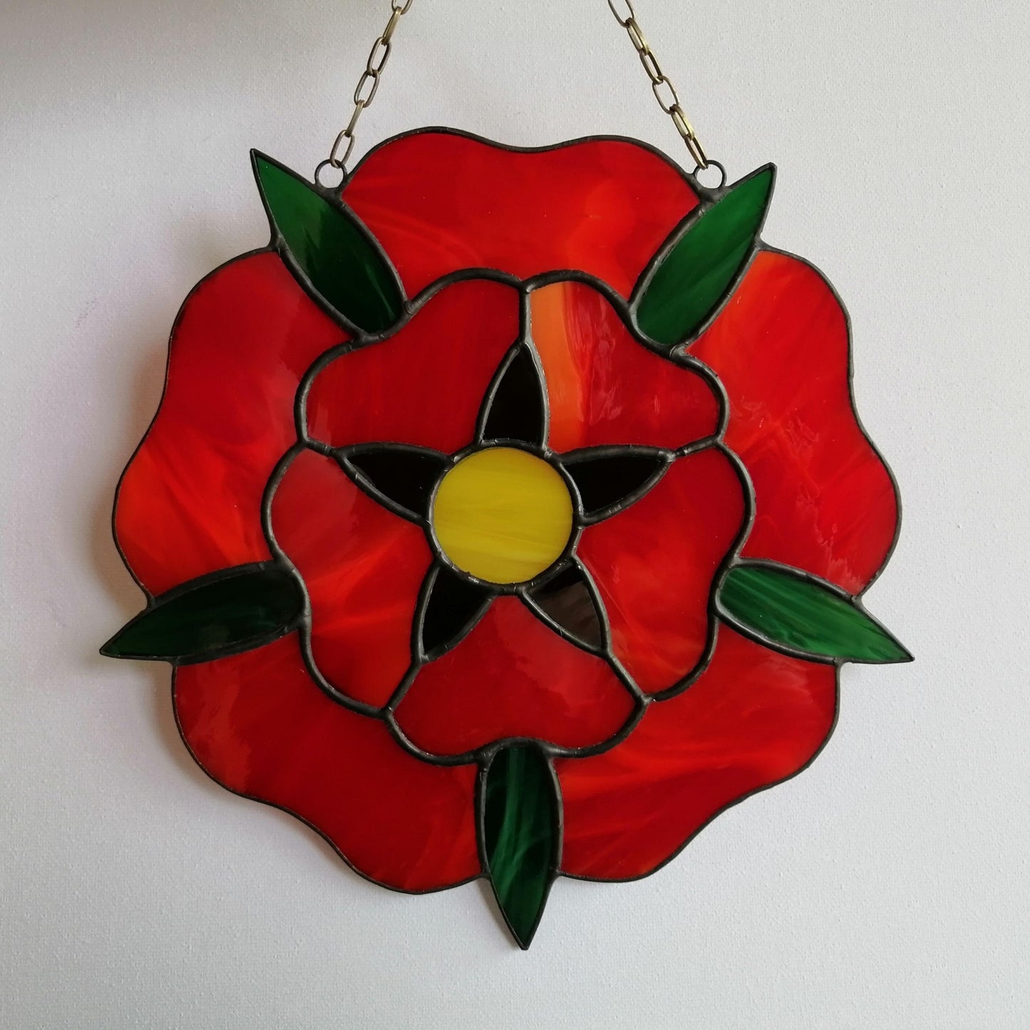 Red Rose Stained Glass Panel 8.5 Inch