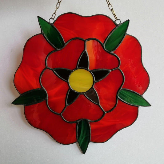 Red Rose Stained Glass Panel 8.5 Inch