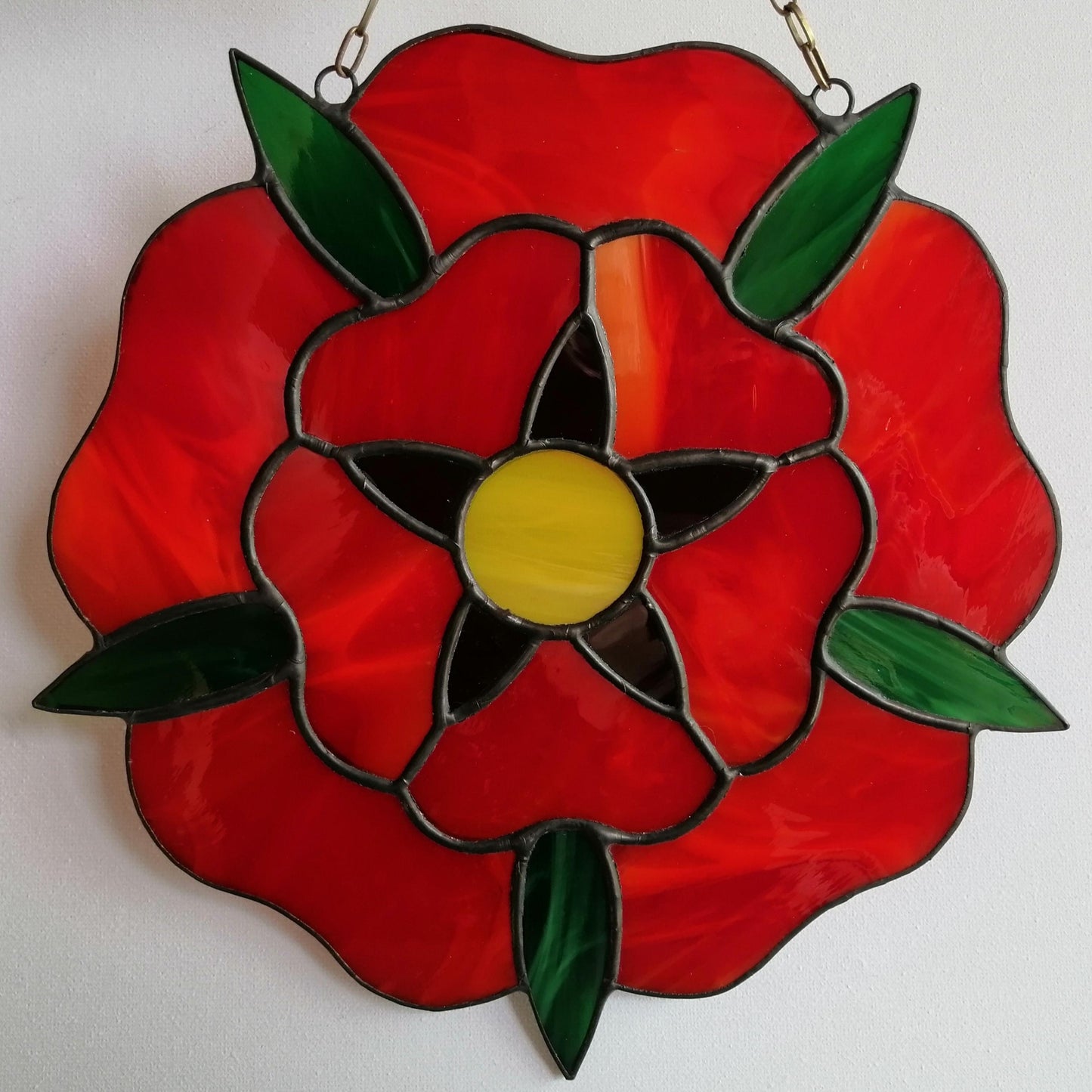 Red Rose Stained Glass Panel 8.5 Inch