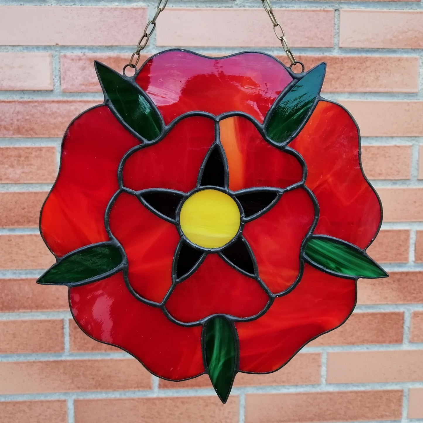 Red Rose Stained Glass Panel 8.5 Inch