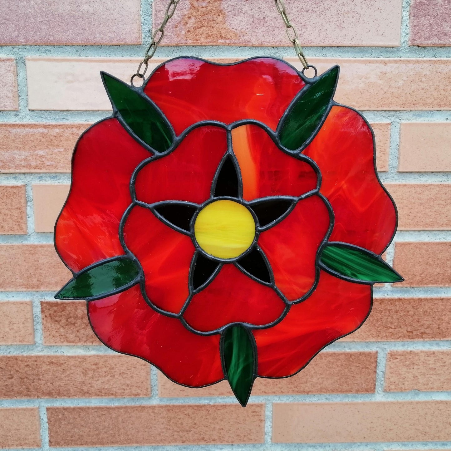 Red Rose Stained Glass Panel 8.5 Inch