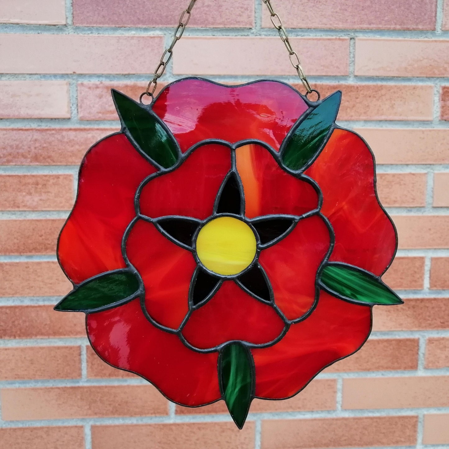 Red Rose Stained Glass Panel 8.5 Inch