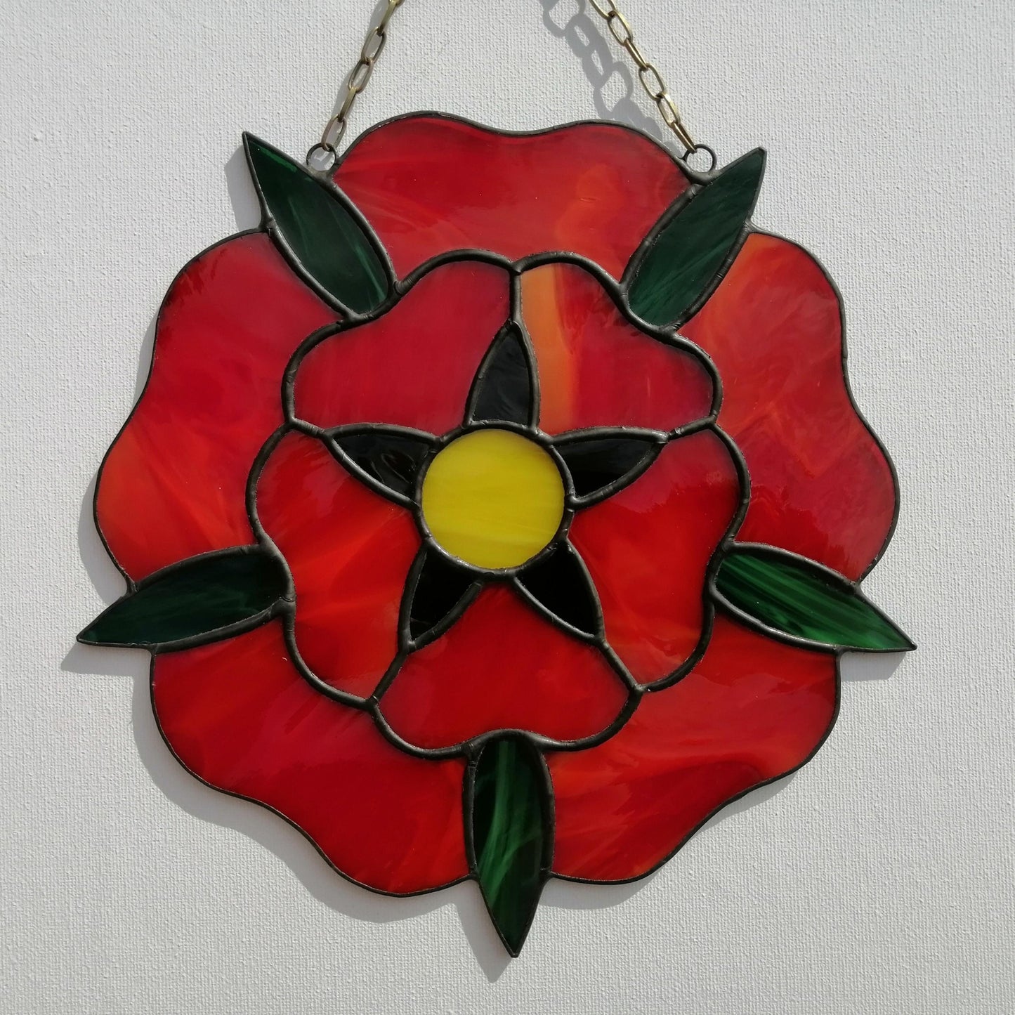 Red Rose Stained Glass Panel 8.5 Inch