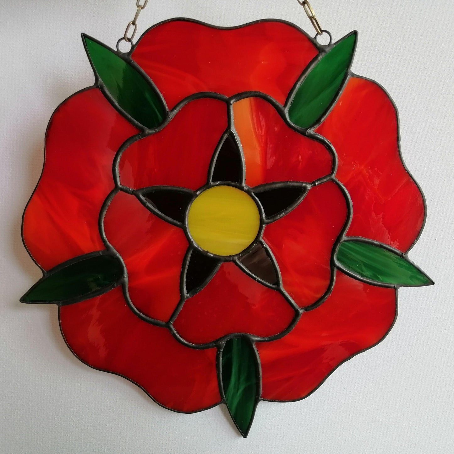 Red Rose Stained Glass Panel 8.5 Inch